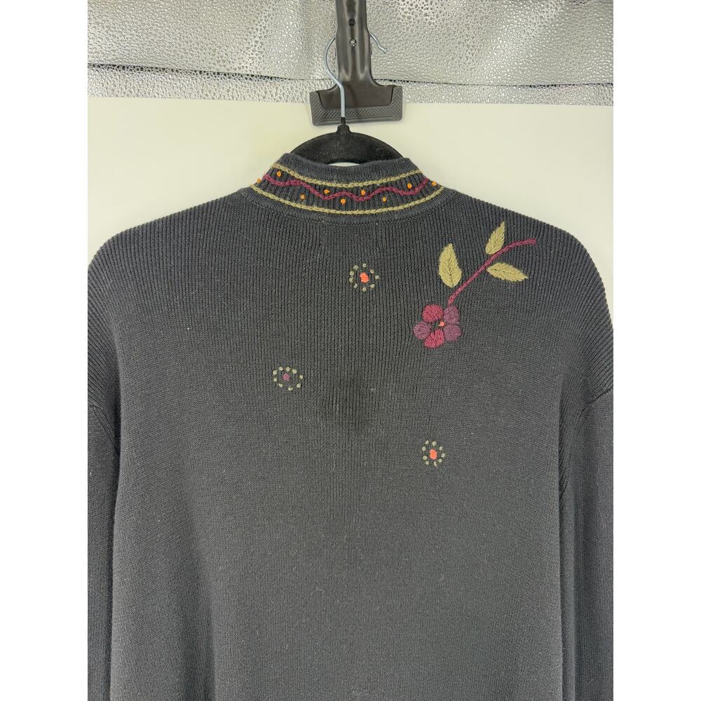 Coldwater Creek L Embroidered Floral Cardigan Ramie Fall Folk Art Cottagecore - Picture 7 of 12